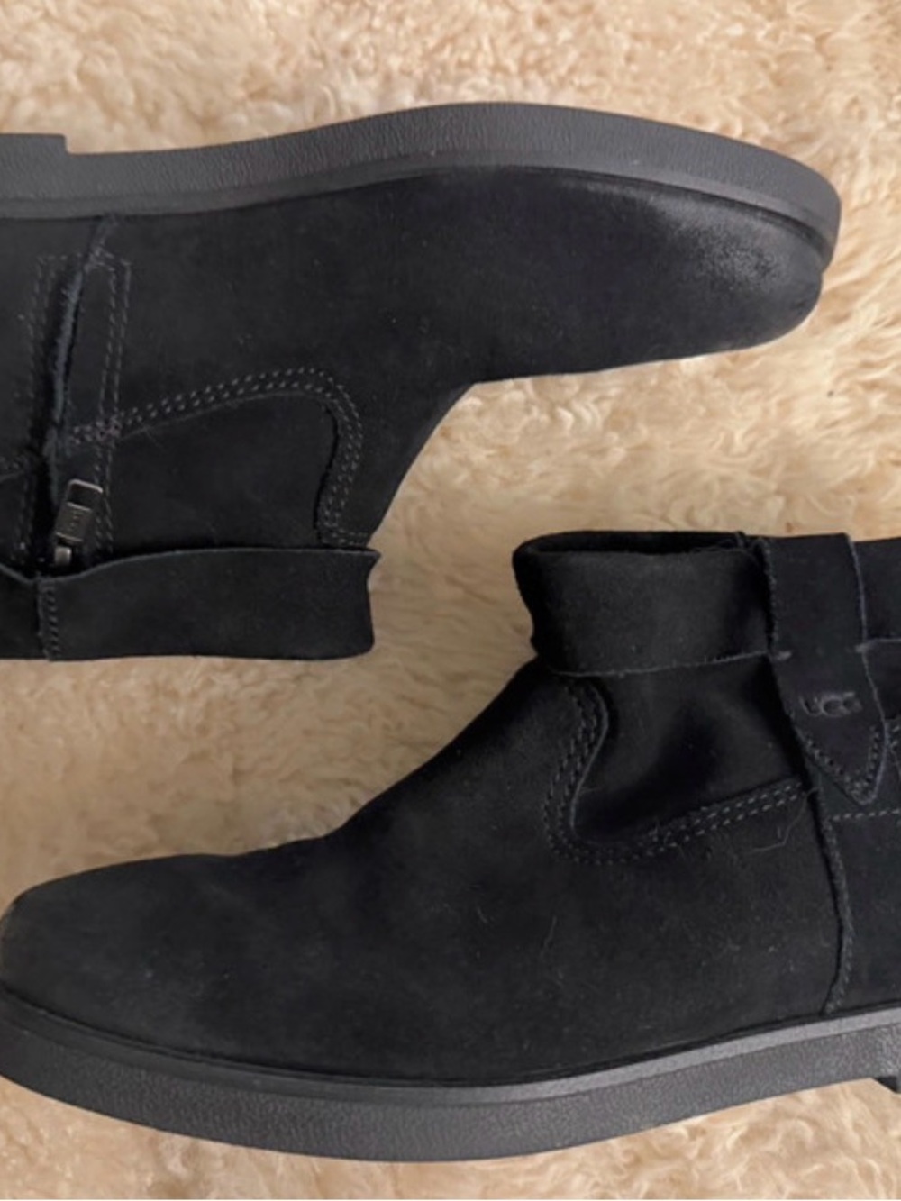 Women’s Black Suede Ankle Boots - Casual Zip Detail